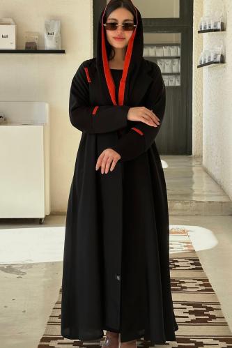 عباية A27 بليزر نسائي طويل بتفاصيل برتقالية عصرية