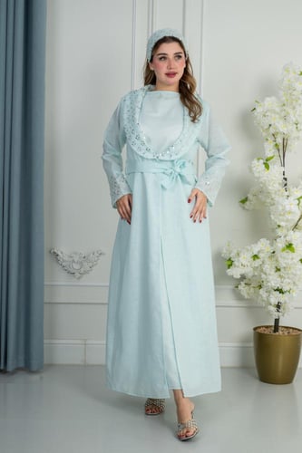 قميص استقبال اللمسة الماسية - سماوي