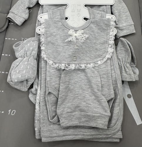 طقم 7 قطع قطن مواليد - رمادي