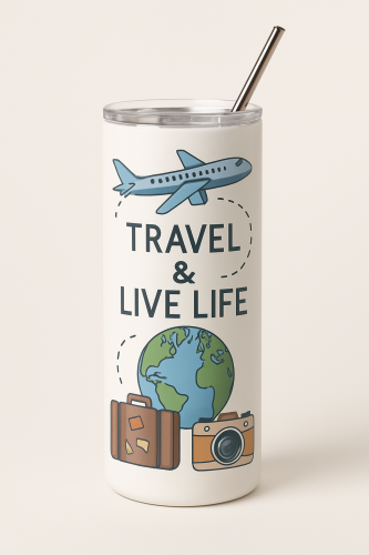 ️ كوب السفر بتصميم Travel & Live Life