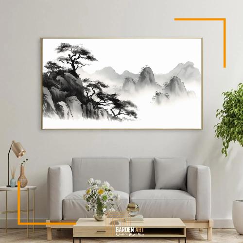 لوحة جبال وشجرة