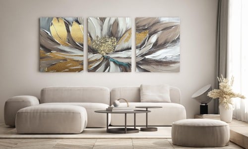 لوحة ثلاثية - فن تجريدي لورده بشكل ممتع