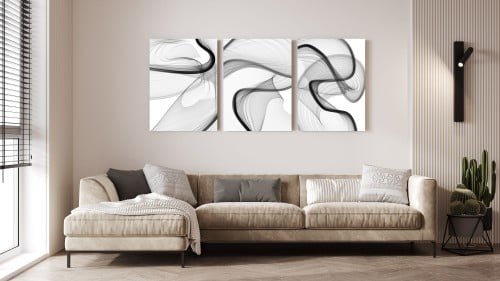 لوحة ثلاثية - فن تجريدي شكل جذاب باللون الأسود وال...