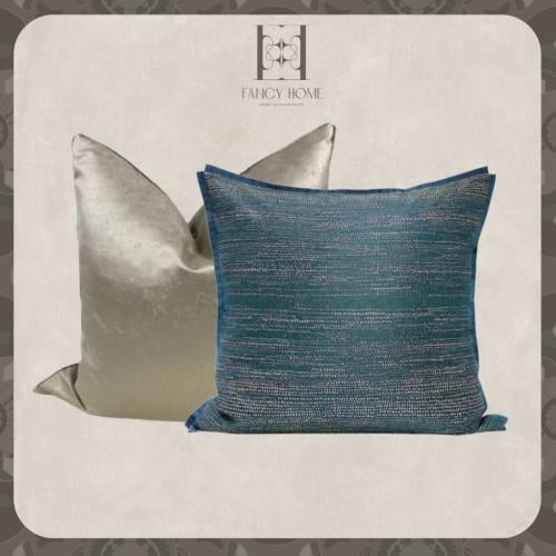 قطعتين أغطيه وسائد ذهبي وازرق انيقه