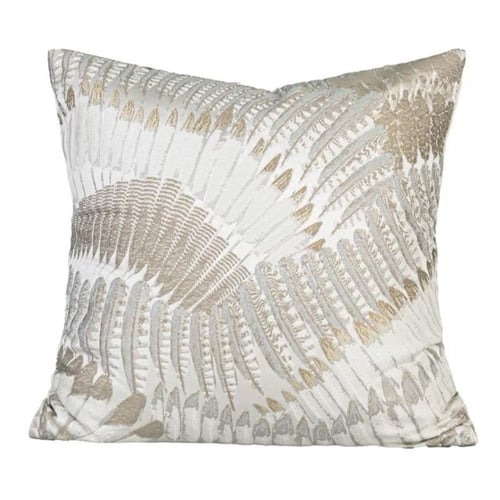 غطاء خداديه بيج ورمادي برسمه ريش طاووس