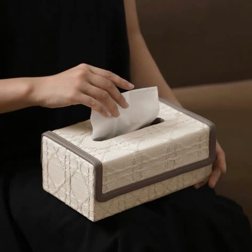 علبه مناديل ديكور أنيقه اوف وايت سكري بحدود جلد (...