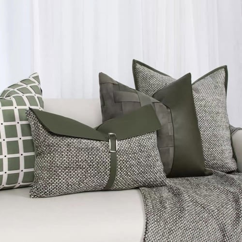 غطاء خدادية أنيق أخضر زيتي وتفاصيل جلدية | كوشنز م...