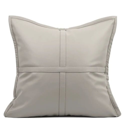 غطاء خدادية بيج بنسيج ناعم وحواف جلد رمادي