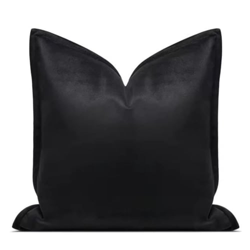 غطاء وسادة اسود بحواف جلديه