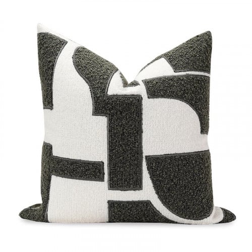 غطاء وسادة مودرن زيتي وابيض مقاس 50x50cm