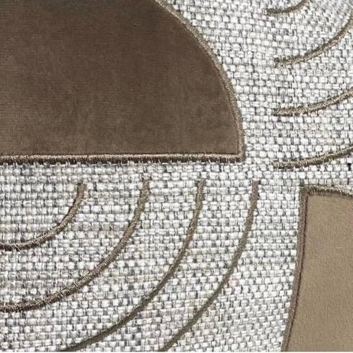 غطاء خدادية مستطيلة بتطريز هندسي رمادي وبني | فانس...