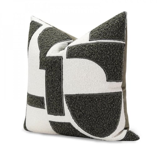 غطاء وسادة مودرن زيتي وابيض مقاس 50x50cm