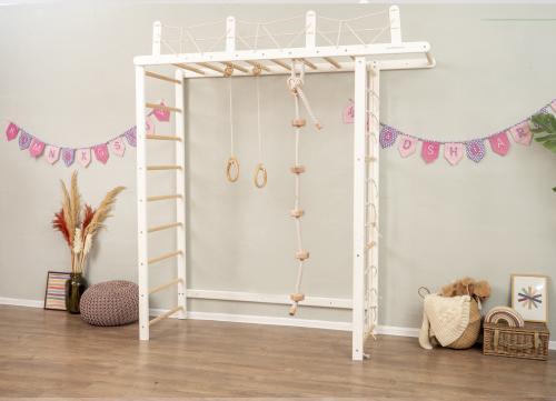 White and wooden Swedish wall club with 2 exercise...