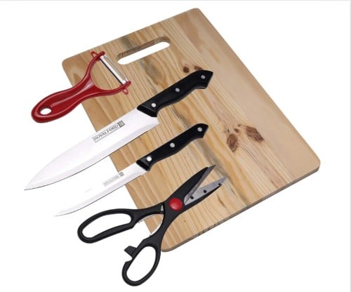 ادوات مطبخ 4 قطع مع لوح تقطيع خشبي لتقطيع الخضروات...