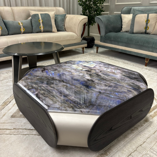 طاولة قهوة بيضاء كلريونفيرس مع طاولة جانبية