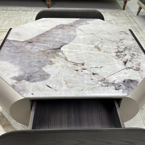 طاولة قهوة بيضاء كلريونفيرس مع طاولة جانبية