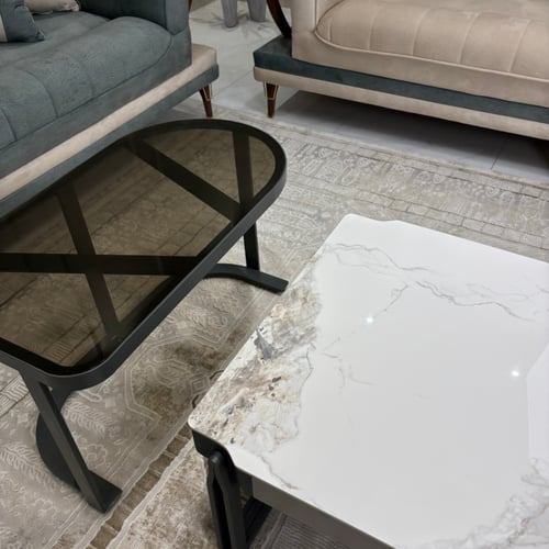 طاولة قهوة حديد مع رخام وزجاج روتوركا