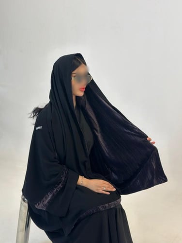 طرحة دبل فيس أسود ساده ومخمل (أسود ـ بني - موف غام...