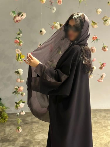 N38- (بنفسجي غامق) - قصة نص بشت بإضافة قماش لمعة