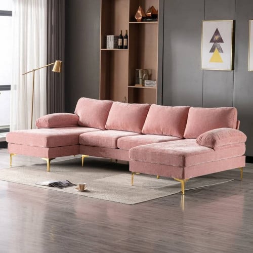 كنبة زاوية 280×80×85×135×135 سم - زهري