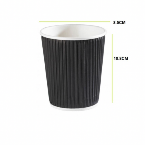 أكواب ورقية أسود طبقتين مموجة ربل الحجم(12) أونص