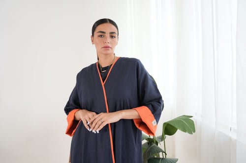 Navy and orange Line Abaya