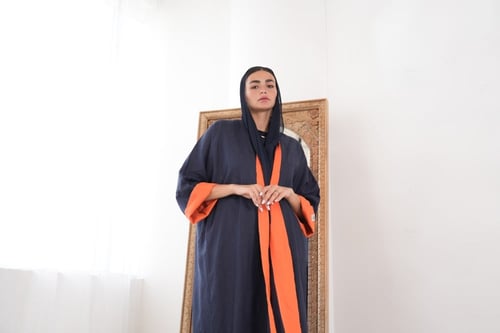 Navy and orange Line Abaya
