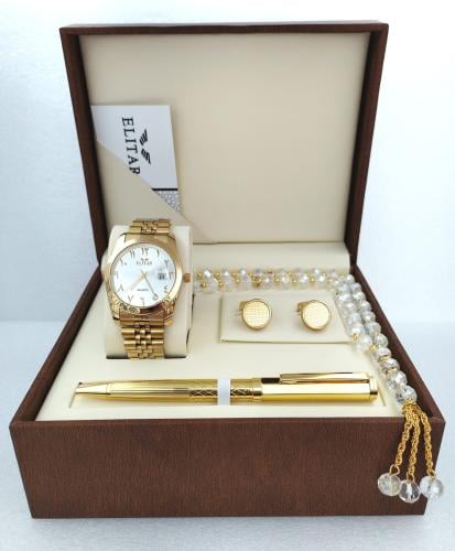 مجموعة طقم ساعة قلم سبحة كبك بالون الذهبي