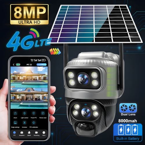 كاميرا مراقبة 4G شمسية V380 — عدسة مزدوجة 4K