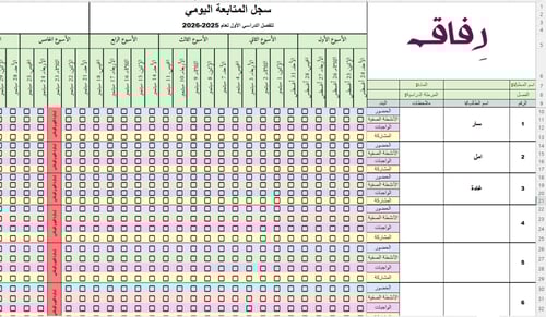 سجل المتابعة اليومي للمعلم للفصل الدراسي الثاني- ب...
