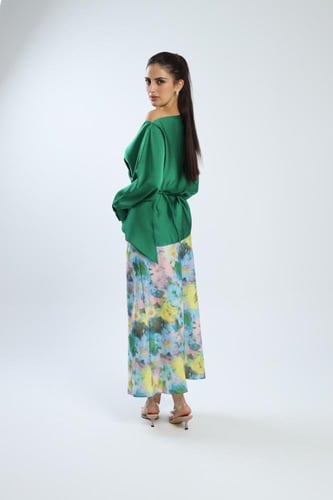 تيور حرير راقي اخضر/وردي