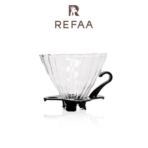 Coffee drip cone, glass, with black plastic base