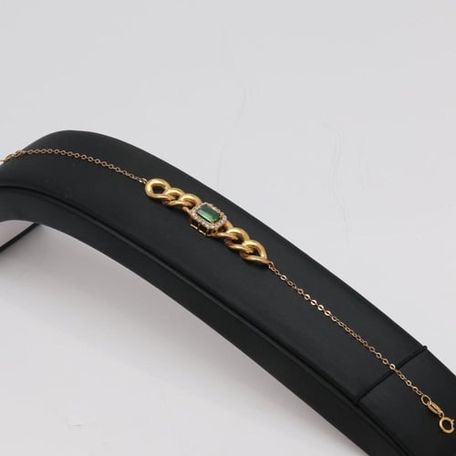 طقم ذهب جنزير مع فص اخضر - عيار 21