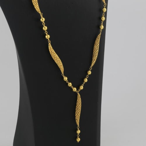 سبحة ذهب بتصميم هندسي شبكي مع كرات الليزر - عيار 2...