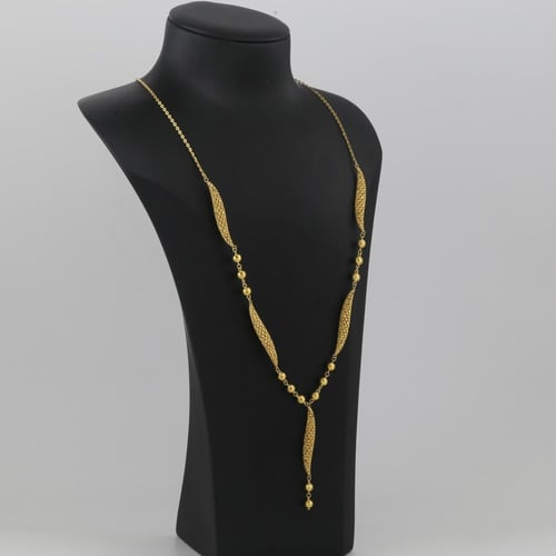 سبحة ذهب بتصميم هندسي شبكي مع كرات الليزر - عيار 2...