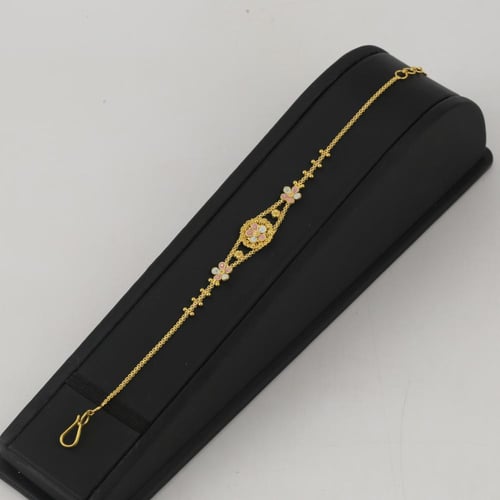 طقم ذهب حلفات كرات مع تعليقات ورود - عيار 21