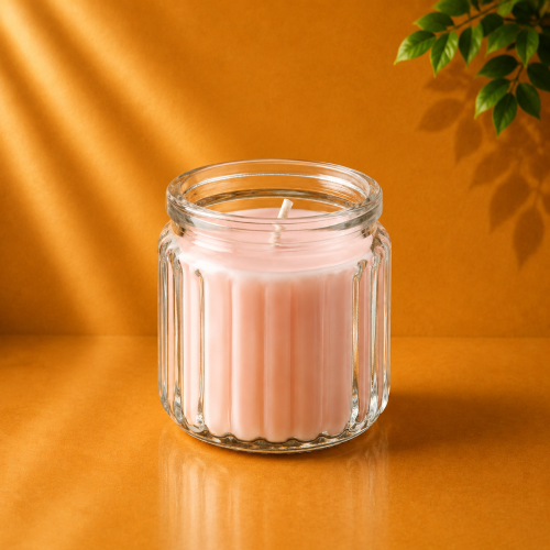 شمعة معطرة في كأس, ازهار وردية