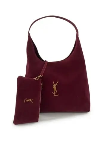 Saint Laurent Burgundy Suede Hobo Bag With Pouch