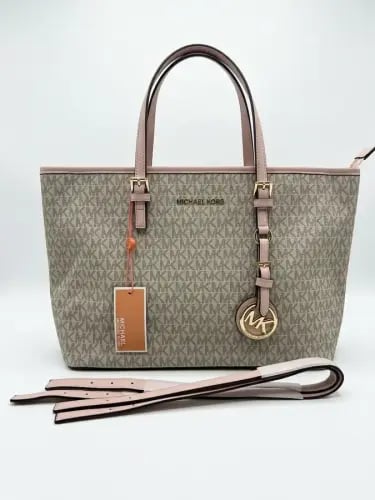 Michael Kors Signature Medium Tote Bag Beige Pink