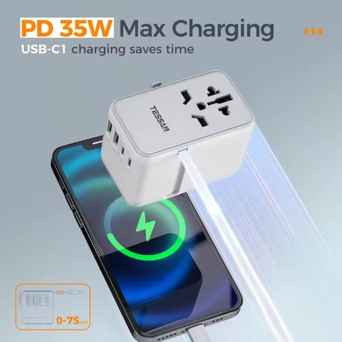 محول سفر دولي + شاحن سريع 35W