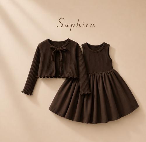 Girl set brown dress with cardigan