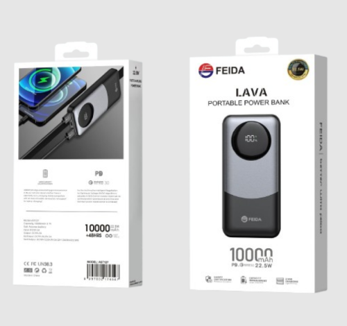 فيدا- باور بانك 10000mAh متعدد المنافذ مع شاشة رقم...