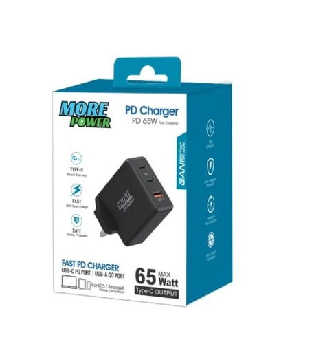شاحن بيت مور بور 65 واط منفذين PD ومنفذ USB