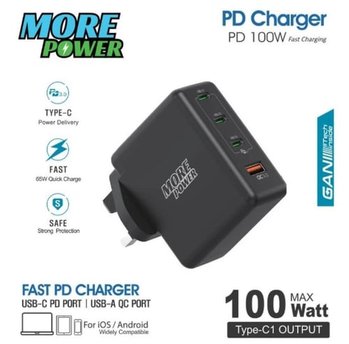 شاحن بيت مور بور 100 واط 3 منفذ PD ومنفذ USB