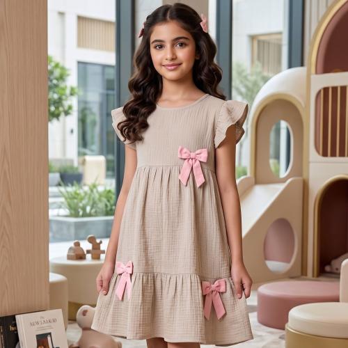 Girls' cotton dress in "crinkle" style decorated w...