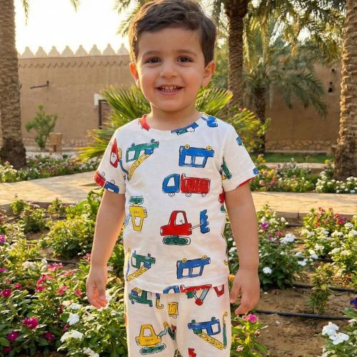 طقم "مُهندس المستقبل" – قطني مريح بطباعات الآليات