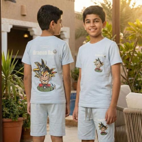 طقم ولادي قطني (تيشيرت وشورت) بطبعة "دراغون بول" ا...