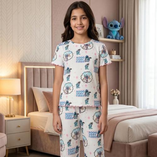 Girls' comfortable pajama set with a fun cartoon print