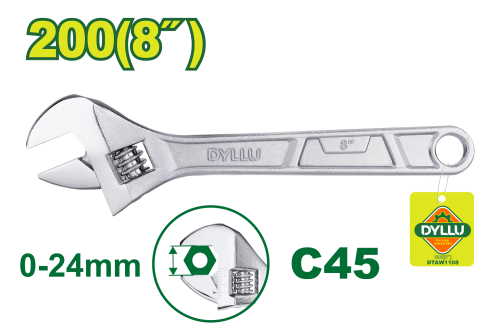 مفك صامولة قابل للتعديل بدون مقبض 8"