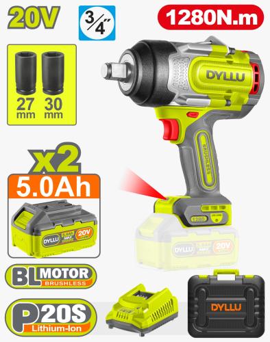 دريل تربيط 20 V بقوة 1280N.m مع بطاريتين 5 امبير